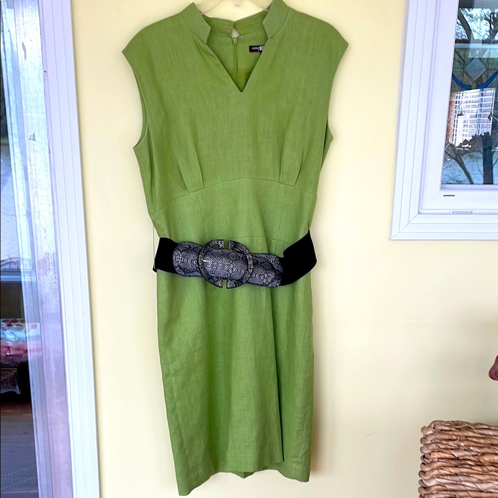 Green Sleeveless Dress with Belt